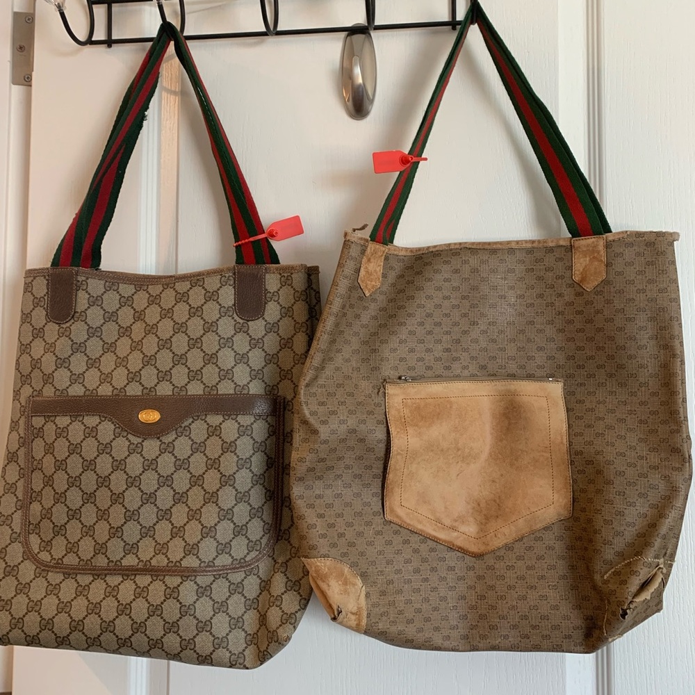 Gucci Beige Monogram Totes with Green and Red Straps (2)